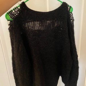 Raquel Allegra Ripped/Distressed Black Sweater